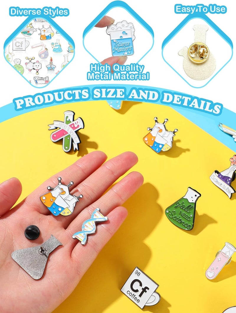 Ecation 40 Pcs Science Enamel Pins for Badge Science Brooch Bulk Cute Kawaii Cartoon Scientist Pin Lapel Laboratory Chemistry Pin Back to School for Teacher Lab Week Gifts Backpacks Kids Adults Caps Bags - Image 2